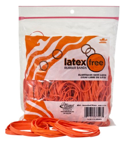 0071815375485 - ALLIANCE NON-LATEX RUBBER BANDS - SIZE #54 (ASSORTED SIZES) - PROTECT USERS FROM LATEX ALLERGY REACTIONS - BRIGHT ORANGE, 1/4 POUND BAG