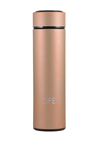0718207674534 - LIFE VACUUM INSULATED TRAVEL MUG WITH INFUSER, STAINLESS STEEL, WIDE MOUTH, 16 OZ (HONEY GOLD)