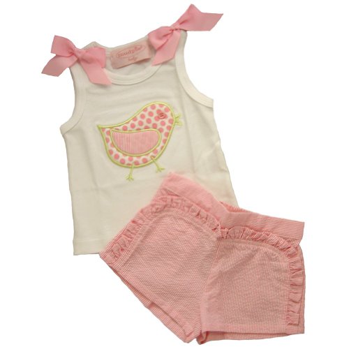 0718540089613 - MUD PIE BABY LIL' 3 CHICK 2 PC SHORTS,WHITE/PINK,0 - 6 MONTHS