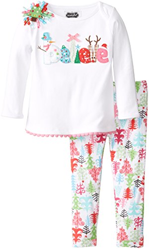 0718540252512 - MUD PIE BABY GIRLS' BELIEVE TUNIC LEGGING AND HAIR BOW SET, MULTI, 12 MONTHS