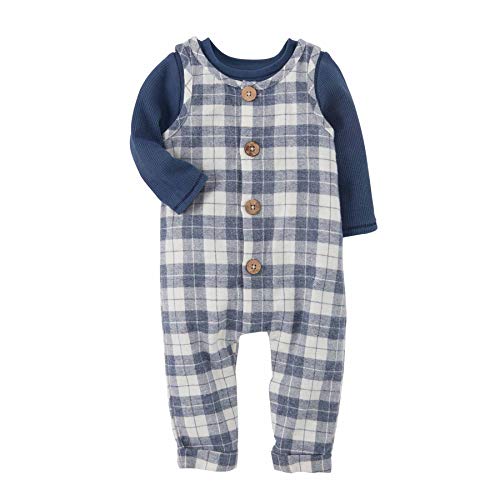 0718540650905 - MUD PIE BABY BOYS CHECK OVERALL SHIRT SET, BLUE, 3-6 MONTHS