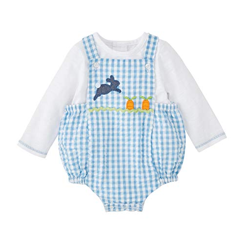 0718540673539 - MUD PIE BABY BOYS GINGHAM BUNNY BUBBLE SET, BLUE, 0-3 MONTHS