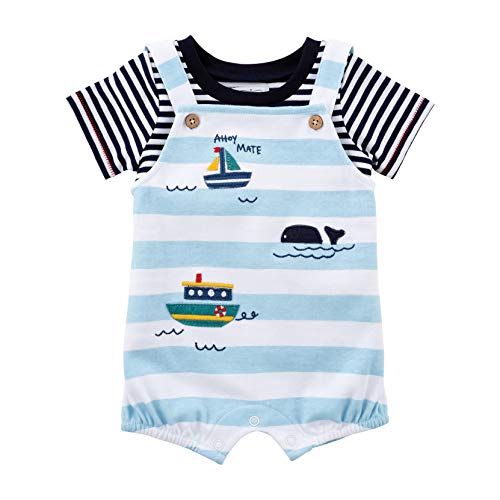 0718540674765 - MUD PIE BABY BOYS SAILBOAT OVERALL AND SHIRT, BLUE, 3-6 MONTHS