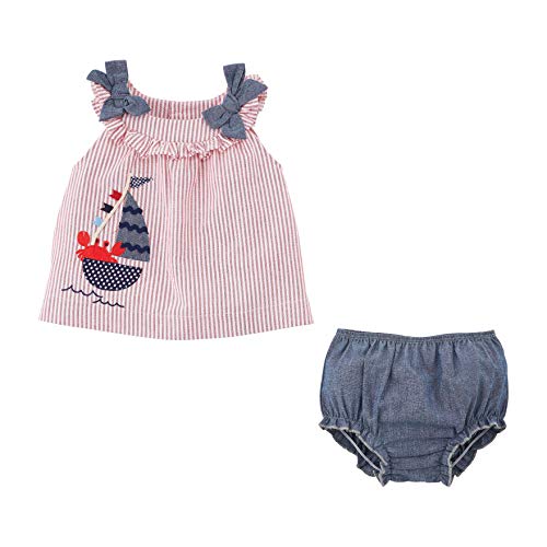 0718540674802 - MUD PIE BABY GIRLS CRAB PINAFORE AND BLOOMER, RED, 3-6 MONTHS