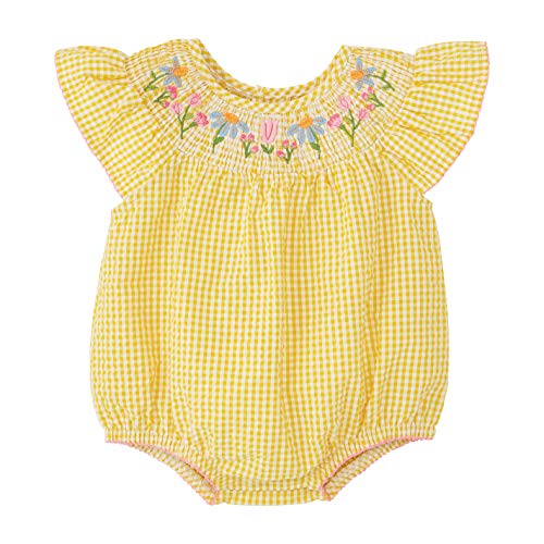 0718540675762 - MUD PIE BABY GIRLS FARMHOUSE SMOCKED BUBBLE, YELLOW, 3-6 MONTHS