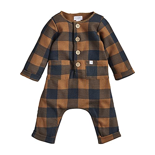 0718540708446 - MUD PIE BABY BOYS CHECK WAFFLE ONE PIECE, BLUE, 3-6 MONTHS
