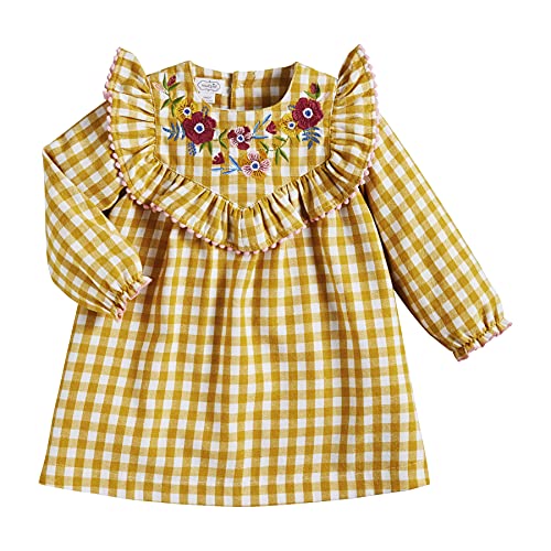0718540708675 - MUD PIE BABY GIRLS GINGHAM EMBROIDERED DRESS, YELLOW, 2T