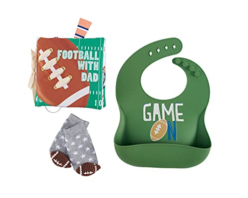 0718540729885 - MUD PIE BABY FOOTBALL WITH MY DAD GIFT BOX SET | INCLUDES SILICONE BIB, PLUSH BOOK AND FOOTBALL RATTLE TOE SOCKS