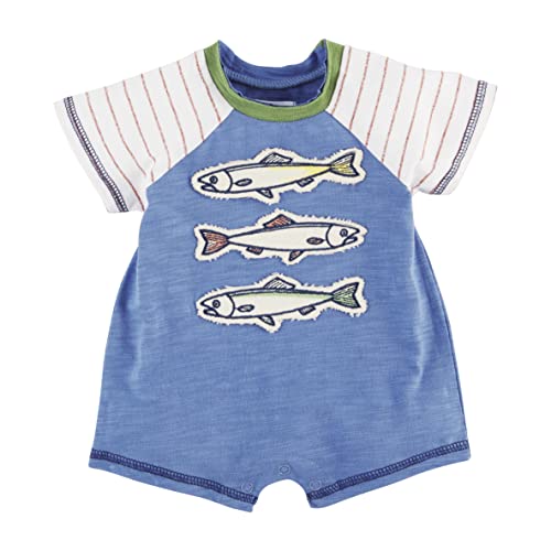 0718540748435 - MUD PIE BABY BOYS FISH SHORTALL, BLUE, 6-9 MONTHS