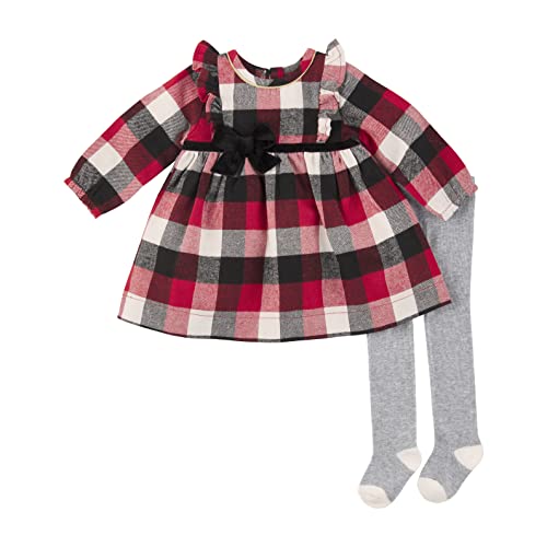 0718540795026 - MUD PIE BABY GIRL BUFFALO CHECK DRESS AND TIGHT SET, RED, 3T