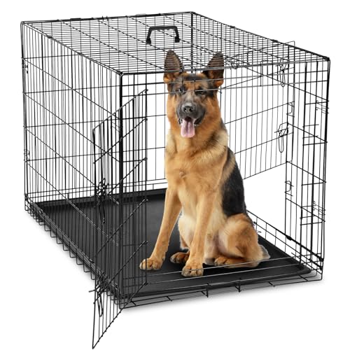 0718550757120 - OLIXIS DOG CRATE, 42 INCH LARGE DOUBLE DOOR DOG CAGE WITH DIVIDER PANEL AND PLASTIC LEAK-PROOF PAN TRAY, FOLDING METAL WIRE PET KENNEL FOR INDOOR, OUTDOOR, TRAVEL