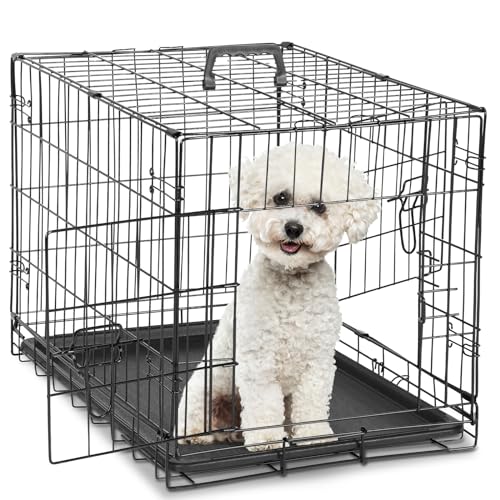 0718550761554 - OLIXIS DOG CRATE, 24 INCH SMALL DOUBLE DOOR DOG CAGE WITH DIVIDER PANEL AND PLASTIC LEAK-PROOF PAN TRAY, FOLDING METAL WIRE PET KENNEL FOR INDOOR, OUTDOOR, TRAVEL
