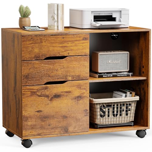 0718550762476 - SWEETCRISPY FILE CABINET 3 DRAWER, MOBILE STORAGE FILING OFFICE DRAWERS PRINTER STAND ROLLING UNDER DESK WOOD ORGANIZER WITH WHEELS ADJUSTABLE SHELF FOR A4 LETTER SIZE, HOME, SMALL SPACE, RUSTIC