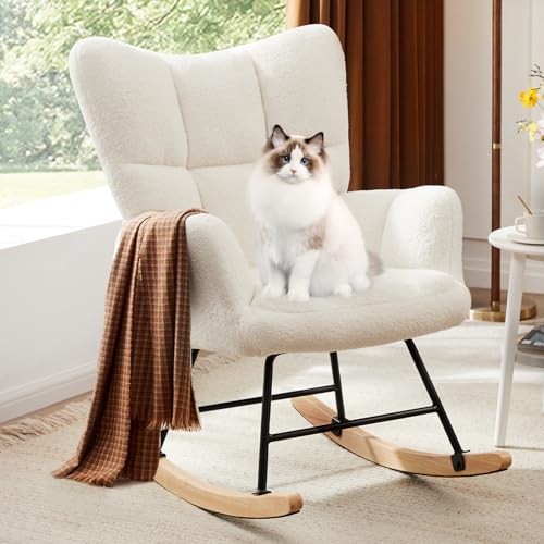 0718550764517 - SWEETCRISPY ROCKING CHAIR NURSERY, TEDDY UPHOLSTERED GLIDER ROCKER WITH HIGH BACKREST, READING CHAIR MODERN ROCKING ACCENT CHAIRS GLIDER RECLINER FOR LIVING ROOM, NURSERY, BEDROOM
