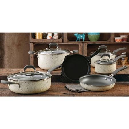 0718645512832 - THE PIONEER WOMAN VINTAGE SPECKLE 10-PIECE NON-STICK PRE-SEASONED COOKWARE SET MADE OF ENAMELED PORCELAIN