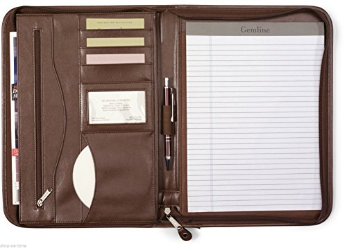 0718725946694 - GEMLINE DELUXE EXECUTIVE VINTAGE BROWN LEATHER ZIPPERED PADFOLIO