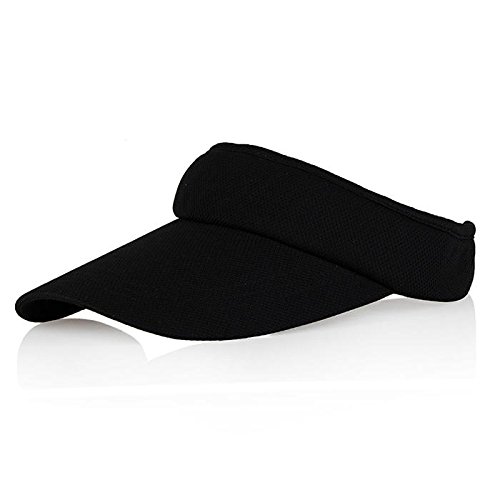 0718760368109 - VEATREE BLACK SUN VISORS FOR WOMEN AND MEN, LONG BRIM THICKER SWEATBAND ADJUSTABLE VELCRO HATS CAPS FOR CYCLING FISHING TENNIS RUNNING JOGGING AND OTHER SPORTS, BLACK