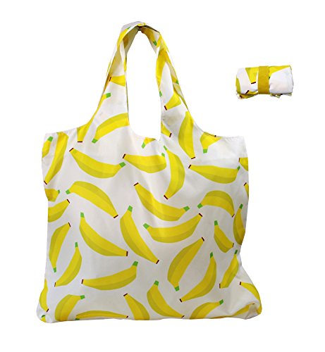 0718930352006 - BEEGREEN REUABLE BAGS GROCERY ROLL UP W ELASTIC RIBBON,FASHION PRINTING PATTERN DESIGN, COMPACT, WASHABLE, DURABLE AND LIGHTWEIGHT (BANANA)