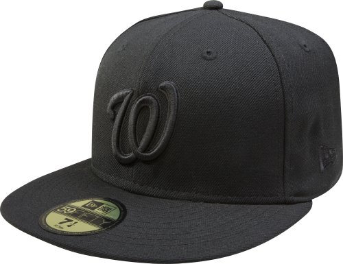 0719106763862 - MLB WASHINGTON NATIONALS BLACK WITH BLACK HOME LOGO 59FIFTY FITTED CAP, 7 3/8