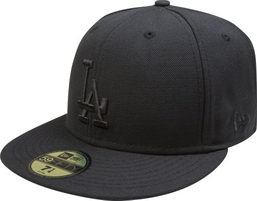 0719106795412 - MLB LOS ANGELES DODGERS BLACK ON BLACK 59FIFTY FITTED CAP, 7 3/8