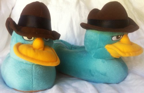 0071912154594 - DISNEY PHINEAS AND FERB AGENT P PERRY THE PLATYPUS PLUSH SOFT WARM SLIPPERS, GREAT HALLOWEEN COSTUME ACCESSORY KIDS SHOE SIZE 9-10