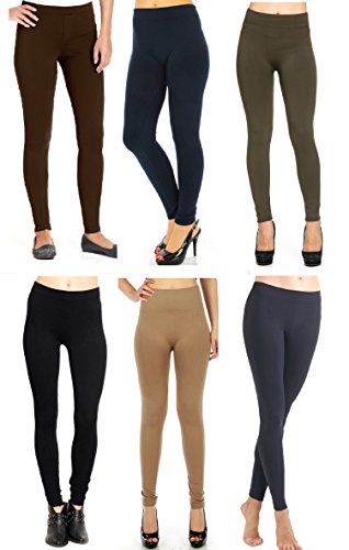 0719707985762 - 6-PACK: KLUSIVE FASHION SEAMLESS FLEECE LINED LEGGINGS - STRETCHY MULTI COLOR