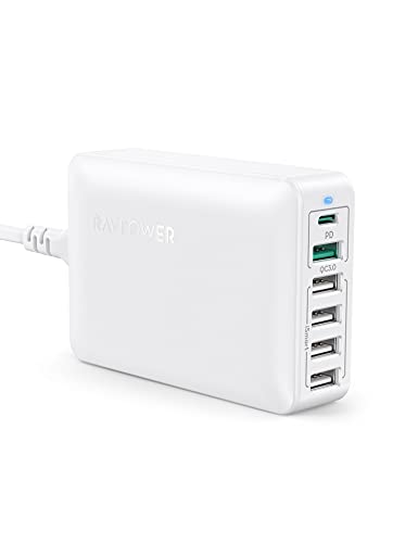 0719710460874 - USB C CHARGER, RAVPOWER 60W 6-PORT DESKTOP USB CHARGING STATION WITH 30W POWER DELIVERY, 18W QC3.0, ISMART MULTIPLE PORT FOR MACBOOK AIR, IPHONE 12 11 PRO MAX XS X, IPAD PRO AIR MINI, GALAXY S20 S20+