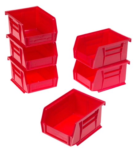 0719918460058 - AKRO-MILS 8212 SIX PACK OF 30210 PLASTIC STORAGE STACKING AKROBINS FOR CRAFT AND HARDWARE, RED