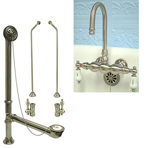 0719926155038 - SATIN NICKEL WALL MOUNT CLAWFOOT TUB FAUCET PACKAGE SUPPLY LINES & DRAIN CC3T8 CC3T8SYSTEM