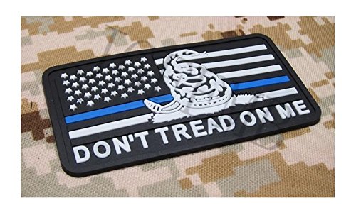 0720066795114 - THE THIN BLUE LINE DON'T TREAD ON ME AMERICA FLAG MILITARY TACTICAL MORALE 3D PVC PATCH HOOK BACKING SNAKE