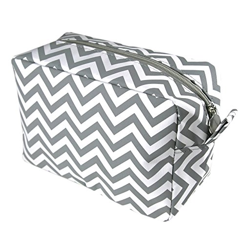 0720189998065 - CHEVRON GRAY MAKE-UP COSMETIC TOTE BAG CARRY CASE (GRAY)