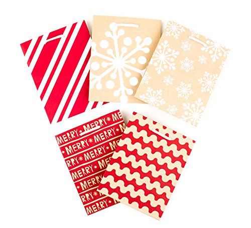 0720473870862 - HALLMARK HOLIDAY SMALL GIFT BAGS (RED & KRAFT, 5 PACK)