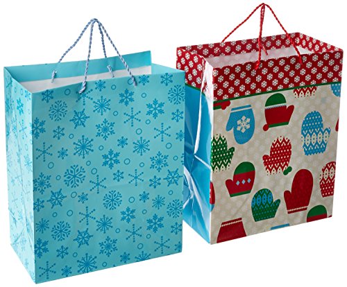 0720473872705 - HALLMARK HOLIDAY LARGE GIFT BAGS (MITTEN AND SNOWFLAKES, 2 PACK)