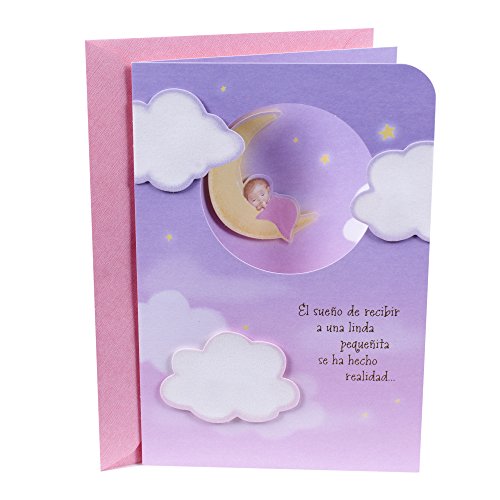 0720473875140 - HALLMARK VIDA SPANISH CONGRATULATIONS GREETING CARD FOR NEW BABY GIRL (GIRL ON MOON WITH CLOUDS)