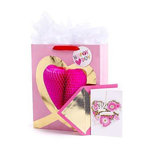 0720473951714 - HALLMARK VALENTINE'S DAY LARGE GIFT BAG WITH TISSUE PAPER AND SIGNATURE GREETING CARD (HEART HONEYCOMB ON PINK, 13 BY 10.4 BY 5.7 INCHES)