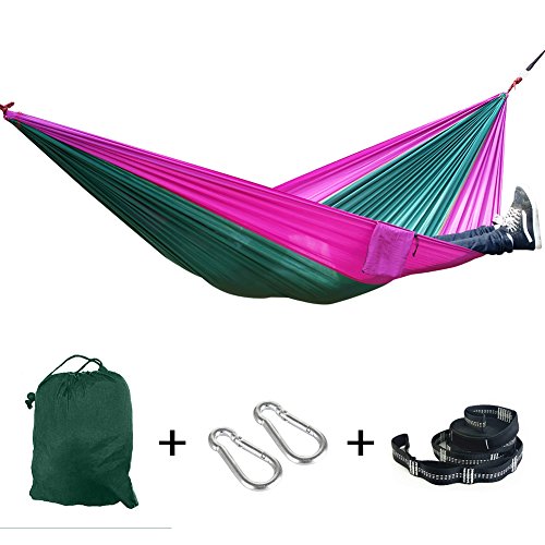 0720990872240 - WEBEAUTY DOUBLE CAMPING HAMMOCK WITH 9FT TREE STRAPS- PORTABLE LIGHTWEIGHT - 2 PERSON HANGOUT NYLON PARACHUTE HAMMOCKS FOR HIKING, TRAVEL, BACKPACKING, GARDEN, BEACH, YARD, LAKE