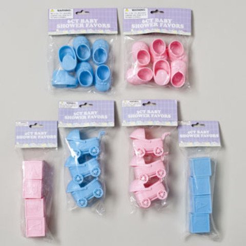 0721003246256 - BABY SHOWER FAVORS 6CT BOOTIES/ 3CT CARRIAGE/4CT BLOCK 2AST CLR, CASE PACK OF 48