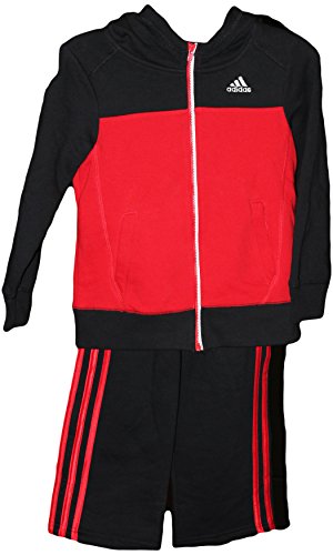 0721224324672 - ADIDAS BABY TODDLER AND BOYS 2 PC ICONIC COTTON HOODIE TRACK SUIT SET - SIZES 2T - 7 (6, BLACK / RED )