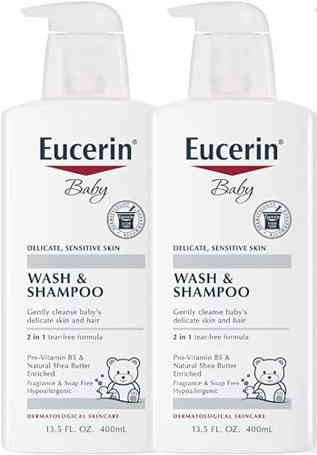 0072140019174 - EUCERIN BABY WASH & SHAMPOO - 2 IN 1 TEAR FREE FORMULA, HYPOALLERGENIC & FRAGRANCE FREE, NOURISH AND SOOTHE SENSITIVE SKIN - 13.5 FL OZ (PACK OF 2)