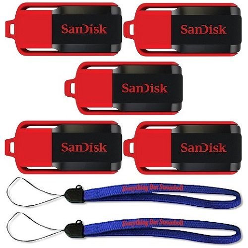 0721405602407 - SANDISK CRUZER SWITCH 8 GB (5 PACK) USB FLASH DRIVE SDCZ52-008G-B35-5PK W/ EVERYTHING BUT STROMBOLI (TM) LANYARD