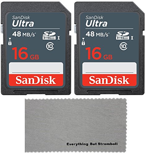 0721405603282 - SANDISK 16 GB CLASS 10 SD HC ULTRA FLASH MEMORY CARD - 2 PACK WITH EVERYTHING BU
