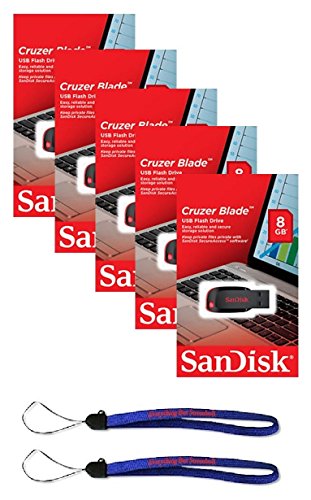 0721405603350 - SANDISK CRUZER BLADE 8GB (5 PACK) SDCZ50-008G USB 2.0 FLASH DRIVE JUMP DRIVE PEN DRIVE - FIVE PACK RETAIL PACKS W/ EVERYTHING BUT STROMBOLI (TM) LANYARDS