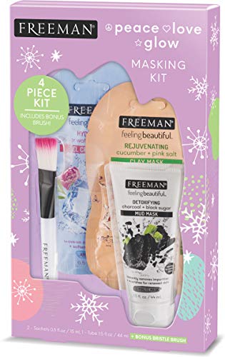 0072151844000 - FREEMAN BEAUTY CHRISTMAS HOLIDAY PEACE LOVE GLOW FACE MASK GIFT SET FOR SKIN CARE, WITH SET OF 3 + FACE MASK APPLICATOR BRUSH…
