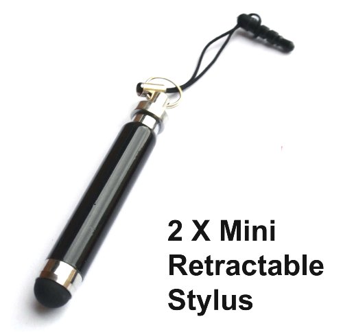 0721762686096 - 2 PCS X (JET BLACK) 3.5MM JACK RETRACTABLE / EXPANDABLE / ATTACHABLE MINI CAPACITIVE SCREEN TOUCH WRITING STYLUS / STYLI / PEN FOR HTC DROID INCREDIBLE 2 - BARGAINS DEPOT®