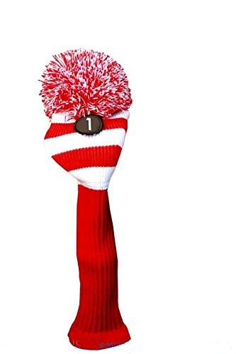 0721767800428 - RED WHITE GOLF HEADCOVER NEW MAJEK #1 FITS 460CC OS OVERSIZED LONG NECK DRIVER KNIT POM POM RETRO CLASSIC VINTAGE LONGNECK GOLF CLUBS HEAD COVER
