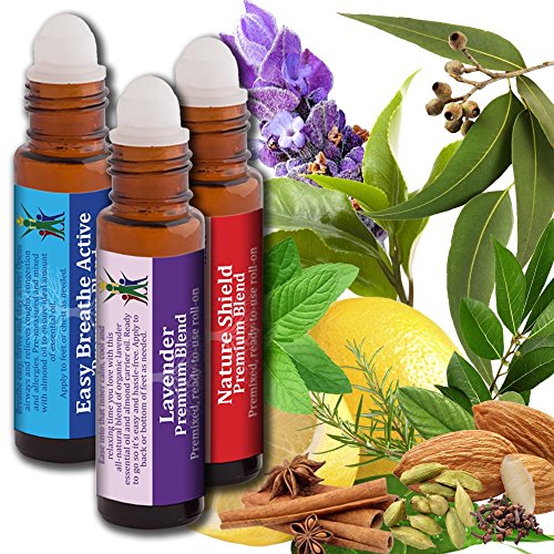 0722197225256 - AROMATA OIL BLENDS, READY-TO-USE ROLL-ONS: NATURE SHIELD IMMUNE BOOSTING BLEND, EASY BREEZY ACTIVE ALLERGY FIGHTING, DECONGESTING BLEND AND LAVENDER CALM RELAXING, SOOTHING BLEND. 3 BOTTLES