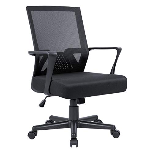0722367585388 - FLAMAKER OFFICE MESH COMPUTER MID BACK SWIVEL LUMBAR SUPPORT DESK TASK ERGONOMIC EXECUTIVE CHAIR WITH ARMRESTS AND THICK SEAT, BLACK