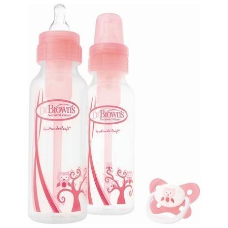 0072239300732 - DR. BROWN'S NATURAL FLOW BOTTLES AND PACIFIER, PINK, 3 PC