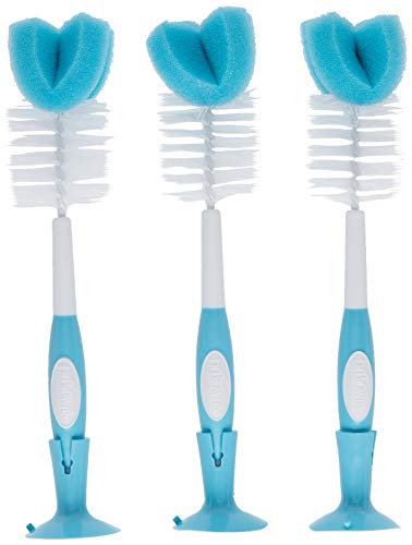 0072239310915 - DR. BROWNS BABY BOTTLE CLEANING BRUSH WITH SPONGE AND SCRUBBER - BLUE - 3PK