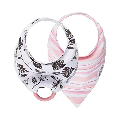 0072239326176 - DR. BROWNS SUPER SOFT & ABSORBENT BABY BANDANA BIB WITH SNAP-ON TEETHER, 3M+, 2-PACK, FLOWERS & PINK STRIPES